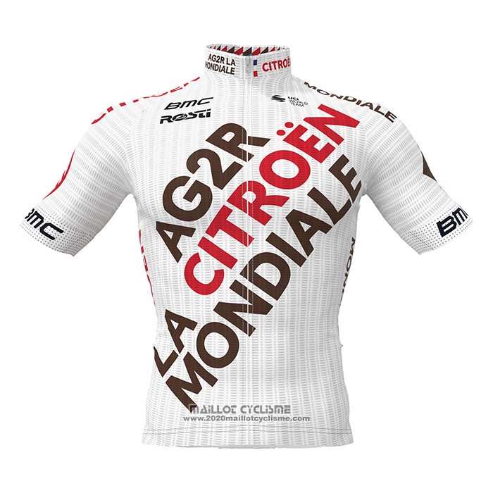 2022 Maillot Cyclisme Ag2r La Mondiale Blanc Manches Courtes et Cuissard